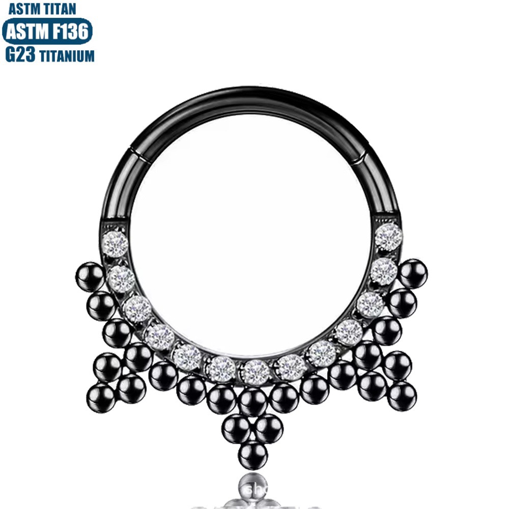 F136 Titanium Alloy Seamless Ring Septum Clicker CZ Zircon Earring for Cartilage Nose Piercing detail image 10