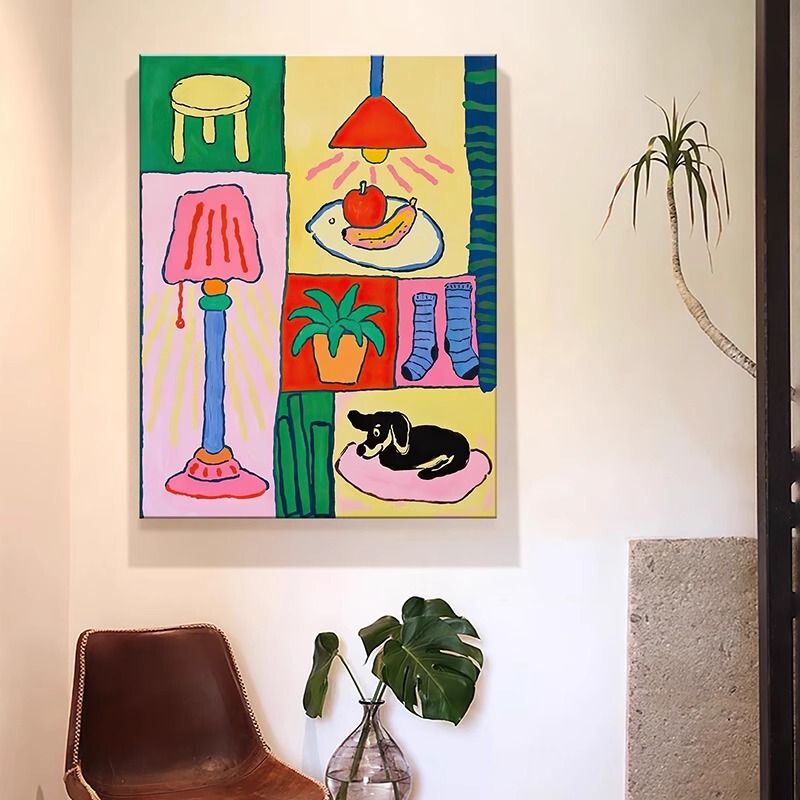 中世のドーパミンリビングルーム装飾絵画ニッチアートハイエンド玄関キャビネット通路吊り絵画レストラン寝室壁画|undefined