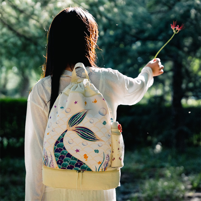 Drawstring Sports Bag, Casual Backpack, School Bag, Drawstring Pocket, Outdoor Mountaineering and Hiking, Large Capacity Swimming Fitness Bag