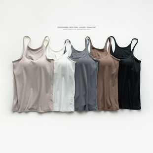 All-In-One Bra-Free Threaded Camisole with Breast Pads for Women, Spring and Summer Outer Wear, Round Neck Bottoming, Inner Wear, Outer Wear, Beautiful Back
