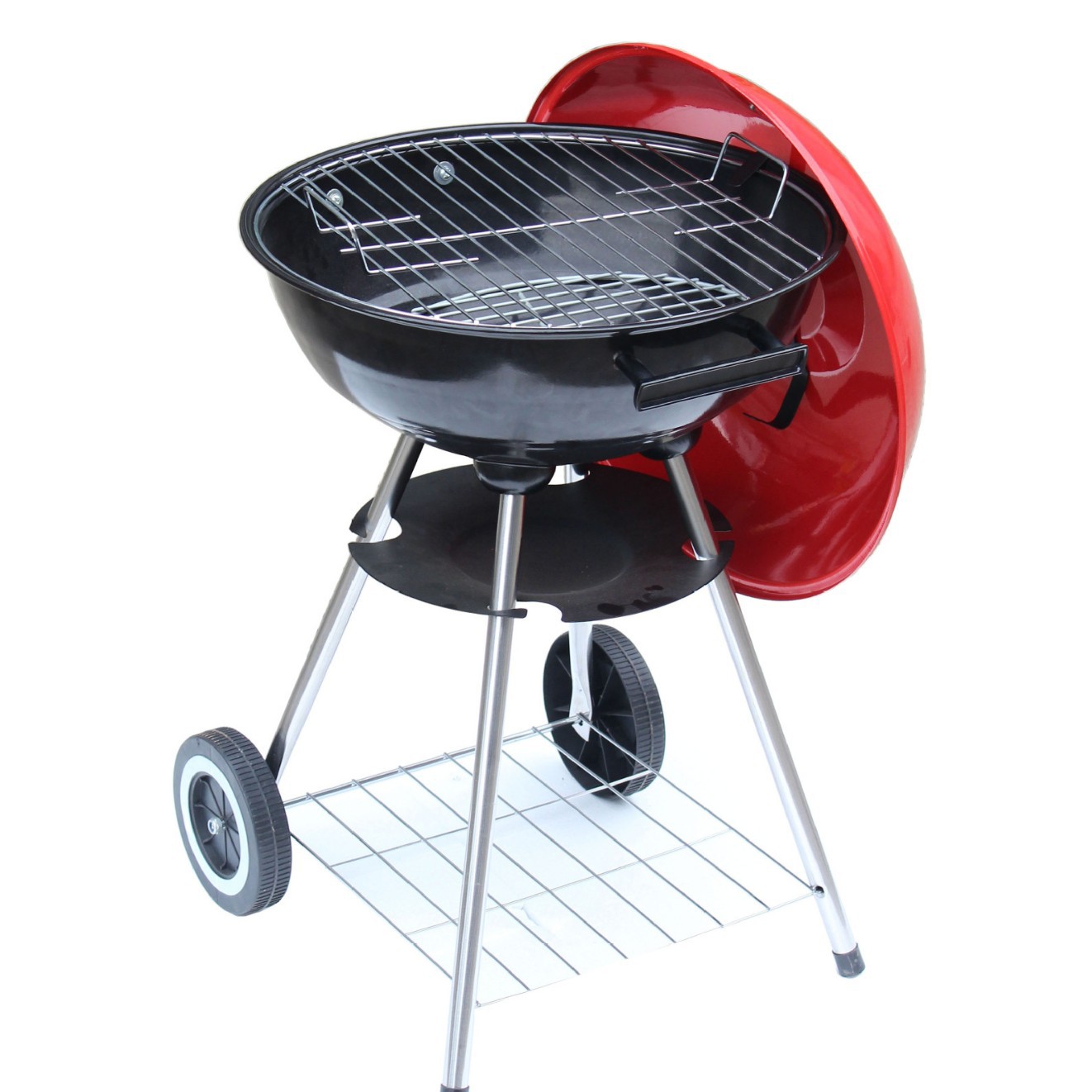 Fábrica de producción de 17 pulgadas de cuatro patas estufa de manzana Parrilla de barbacoa redonda con ruedas Parrilla de barbacoa simple conveniente fácil