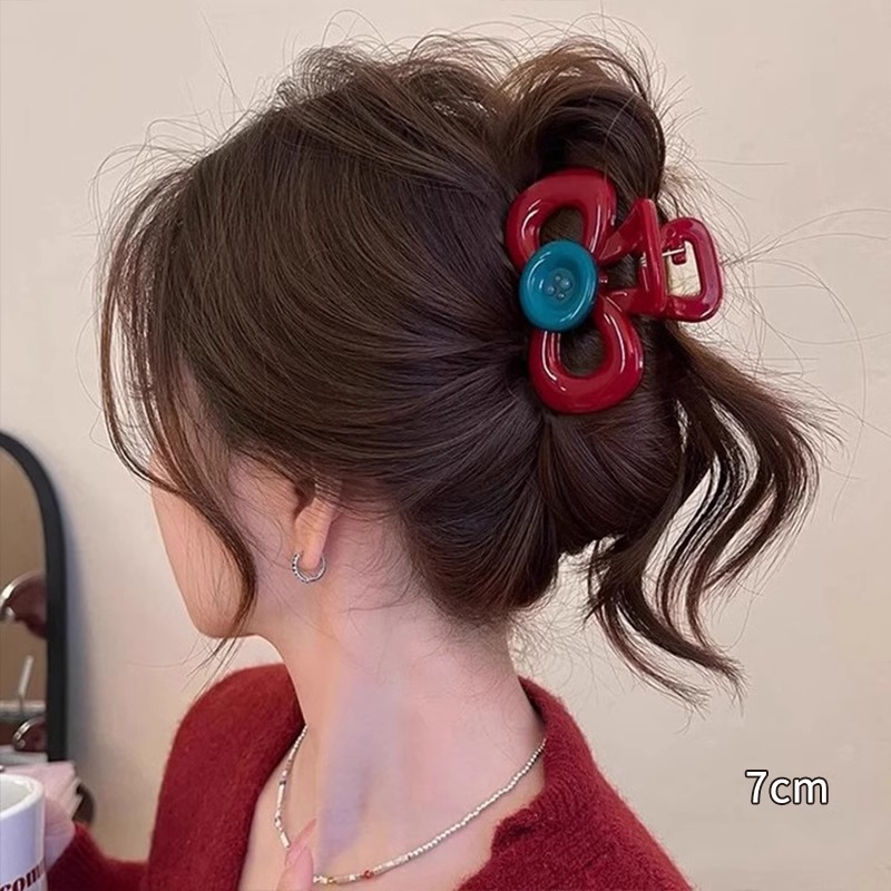 Año Nuevo clip rojo de cabello de mujer detrás de la cabeza de alta sensación de disco de cabello raspado clip de pez gran tamaño de cabello de cabello de cabello de cabello