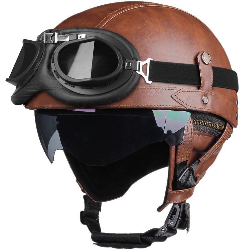 Casco transfronterizo Motocicleta Hombre Four Seasons Casco de ciclismo universal Casco de seguridad de motocicleta Harley retro Medio casco Gafas