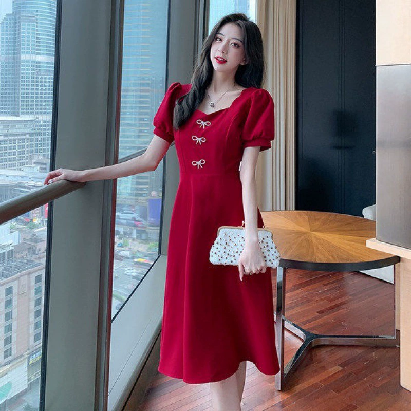 Платье больших размеров во французском стиле ретро платье с пышными рукавами женское лето 2024 новая женская одежда маленькая юбка с пышными девушками