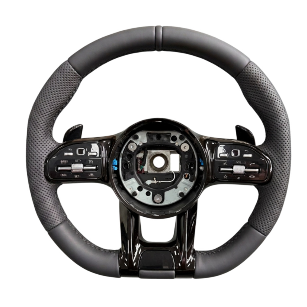 Suitable for Mercedes-Benz AMG beige and black left and right steering wheel with buttons, silver paddle shifters, and modified steering wheel base