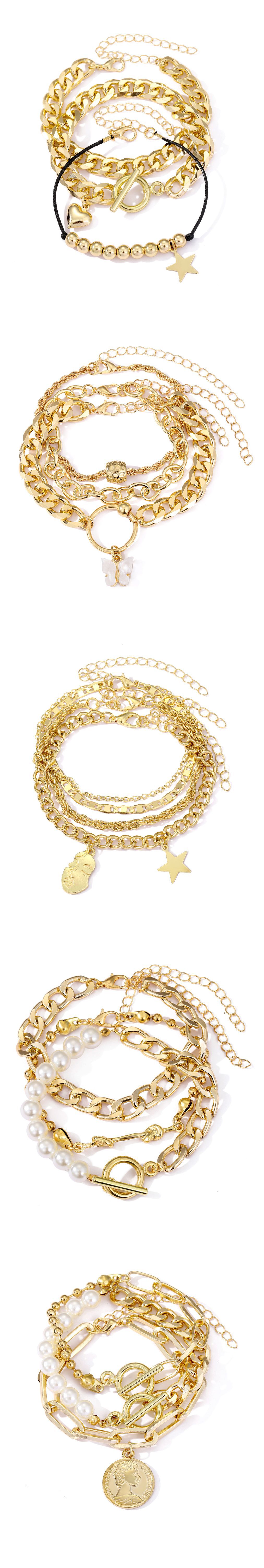 2PCS Thick Chain Personalized Mix and Match Open with Layered Fashion Set Bracelet_voghion.com