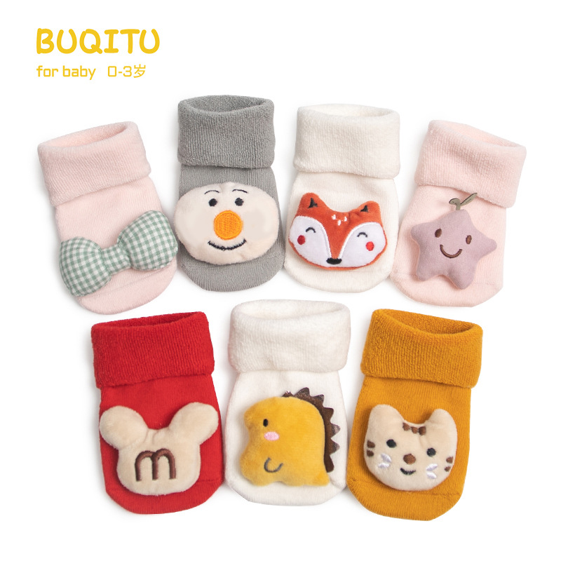 Calcetines para bebé otoño e invierno algodón puro más terciopelo grueso cálido muñeca linda bebé invierno al por mayor calcetines de algodón de boca suelta