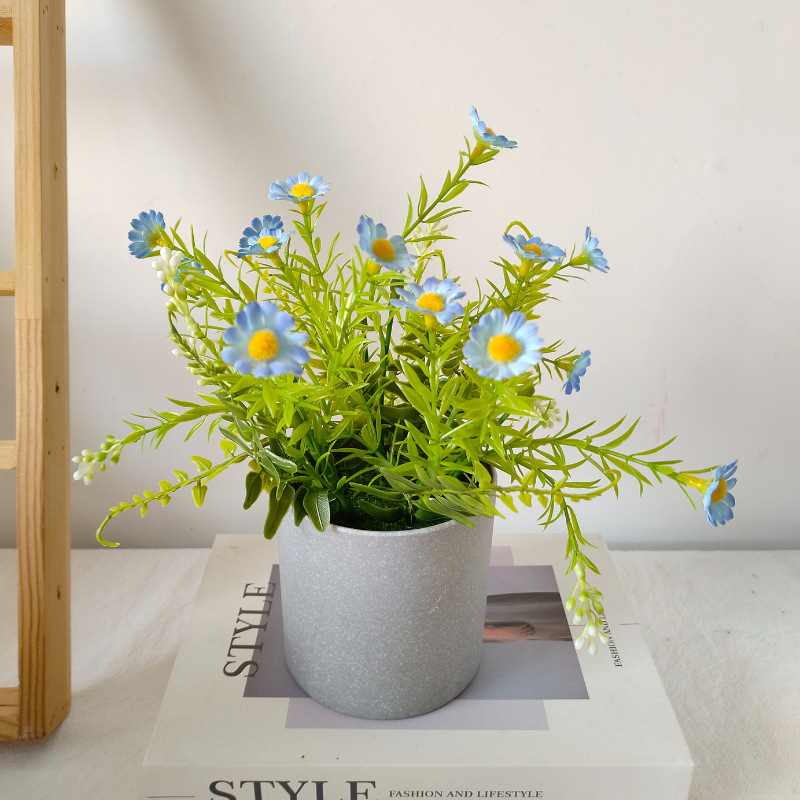 Simulación de flores en maceta pequeña margarita bonsai pequeño fresco pequeño conjunto de plantas en maceta falsas plantas de imitación al por mayor image 7