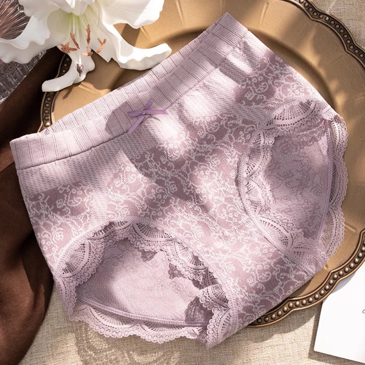 Patchwork Design Fashion Style Solid Color Stereotype Breathable Patchwork Mid Waist Normal Type Panties