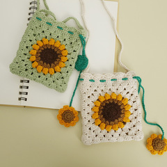 Sweet Flowers Hand-woven Crossbody Bag, Weaving Woman Wool Knitted Square Wallet Finished Product, Children's Small Crossbody Bag