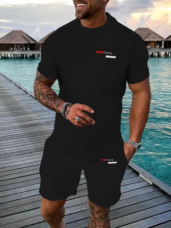 アマゾンヨーロッパとアメリカの夏のファッション Tシャツショーツセット 3D デジタル印刷ストリートルーズカジュアルビーチスーツ|undefined