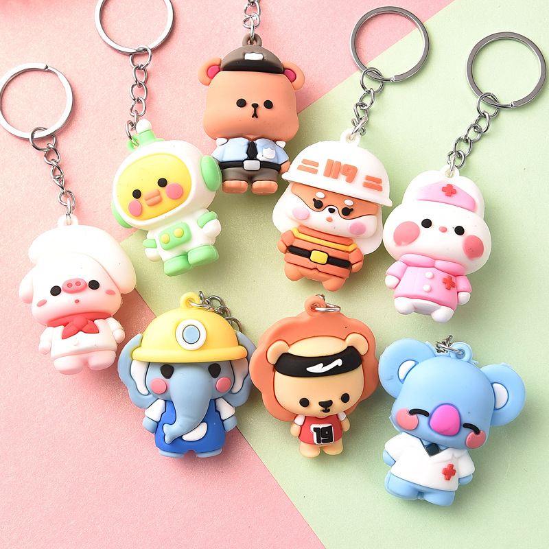 Cartoon Animal Keychain Personality Schoolbag Pendant Kindergarten Students Practical Prizes Push Activities Small Gifts