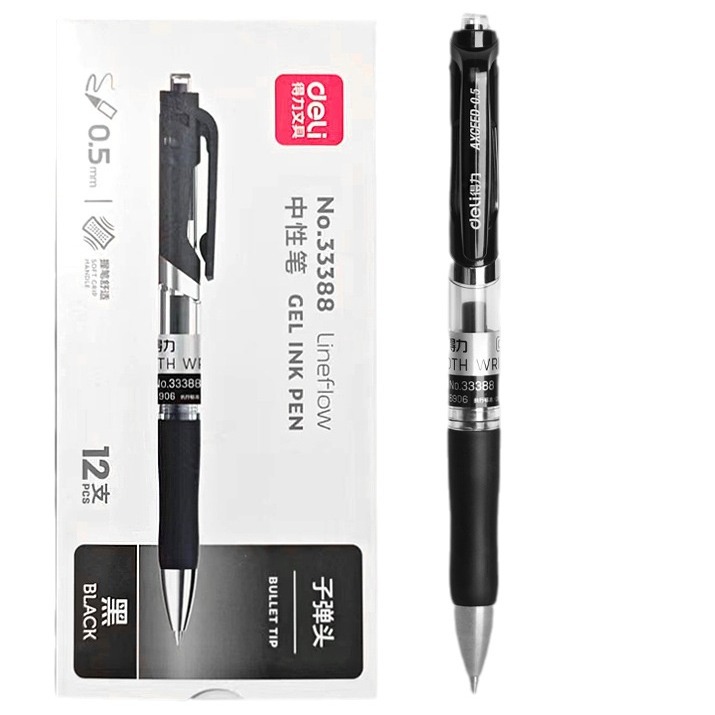 Deli stationery 33388 press gel pen 0.5mm bullet office sign pen student examination pen 12 Pack