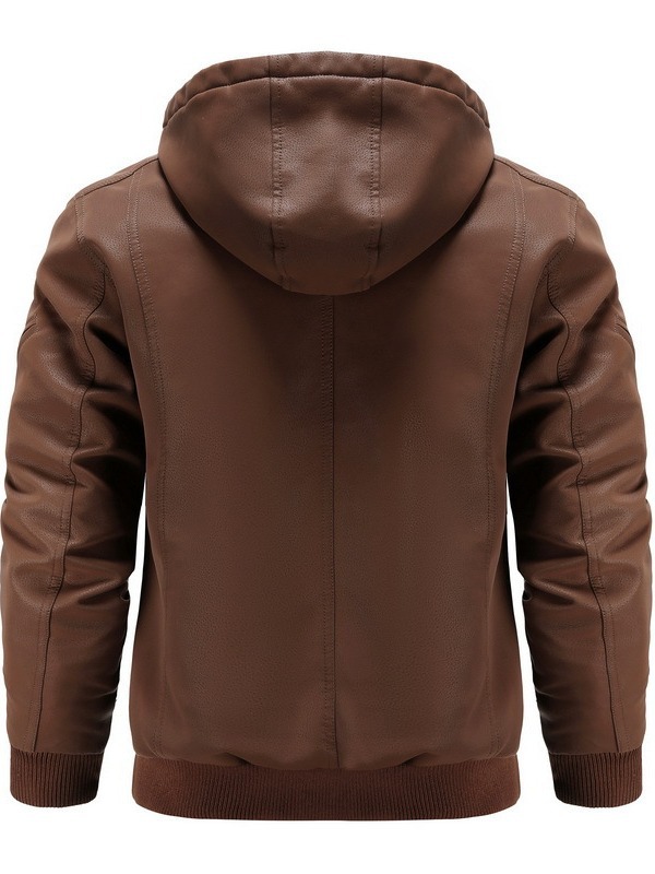 PU chaqueta de cuero de los hombres engrosada chaqueta de la motocicleta uniforme de béisbol ropa acolchada sombrero parka desmontable