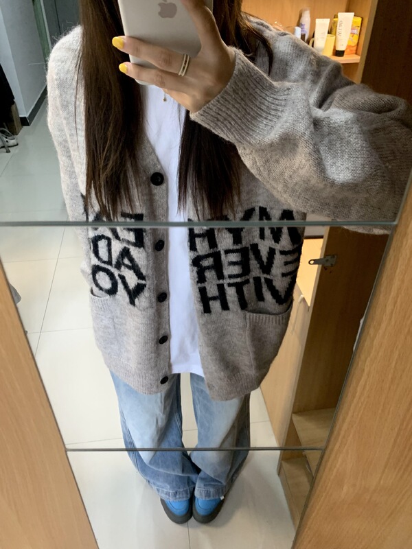 美式复古v领针织开衫女秋冬慵懒风毛外套早秋季穿搭宽松外搭上衣|undefined