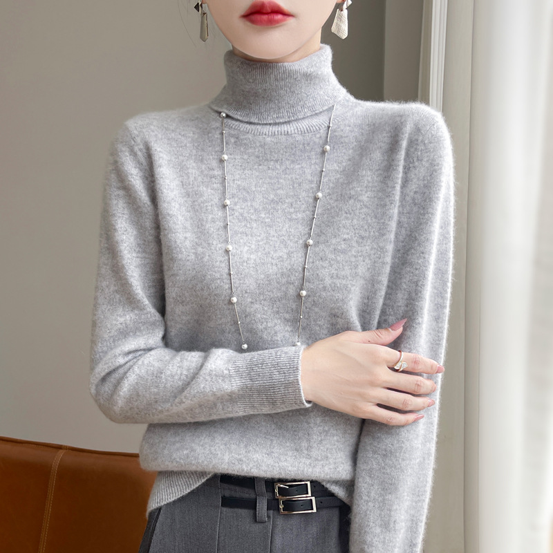 100纯羊毛高领翻领打底衫女2025新款秋冬内搭加大码女装针织毛衣