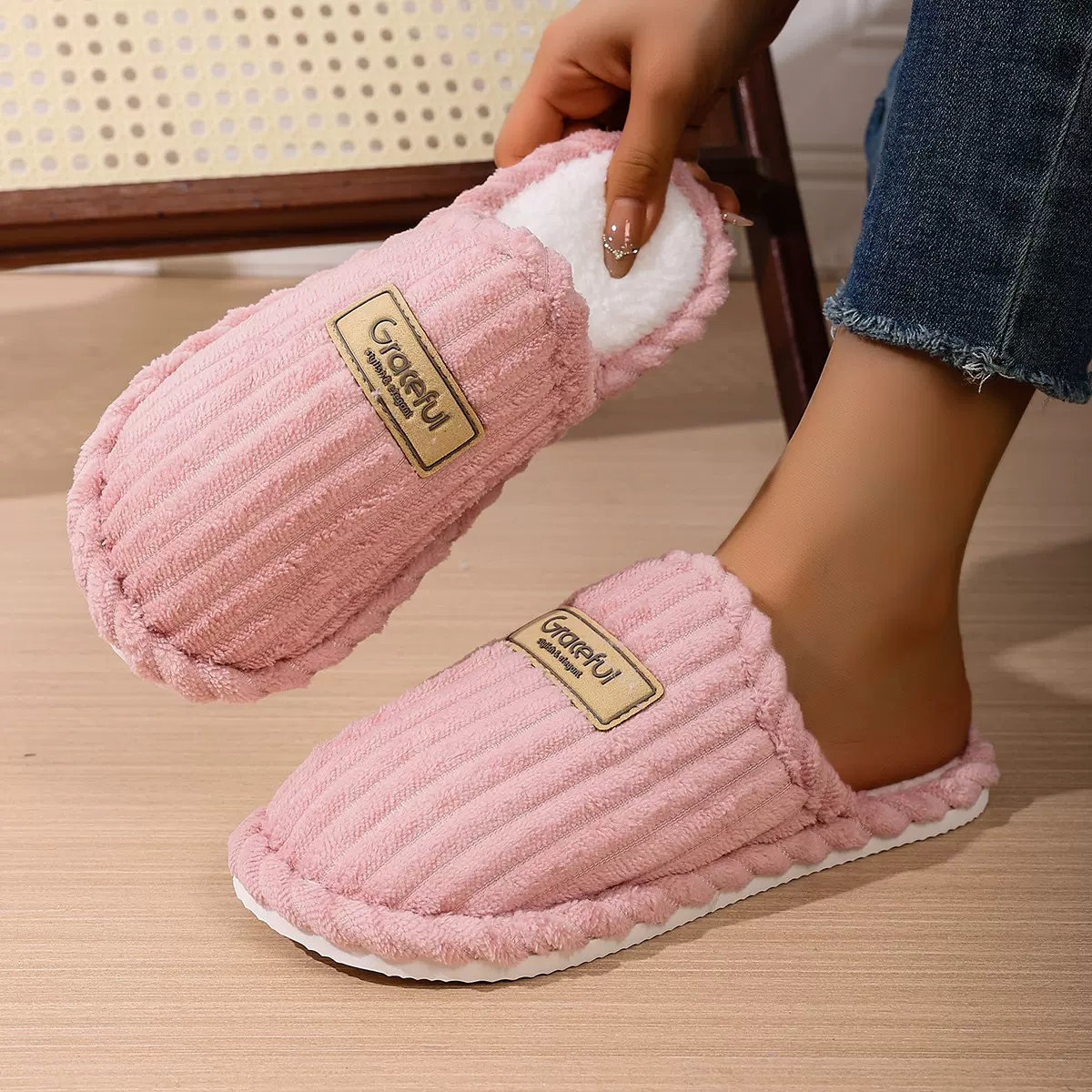 厂家直销室内室外拖鞋保暖防滑灯芯绒舒适柔软底跨境批发定制