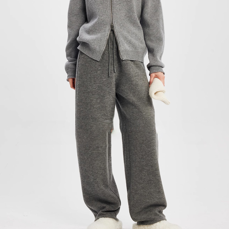 In-Stock Kei Soft and Skin-Friendly Wool Casual Sweatpants with Drawstring, Gray Versatile Drapey Floor-Length Wide-Leg Pants In-Stock Kei Soft and Skin-Friendly Wool Casual Sweatpants with Drawstring, Gray Versatile Drapey Floor-Length Wide-Leg Pants