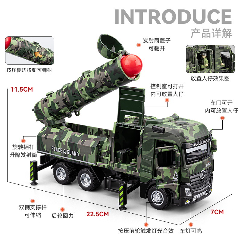 Modelo simulado de vehículo intercontinental de aleación grande con sonido y luz, vehículo de transporte militar, regalo del Día Nacional.