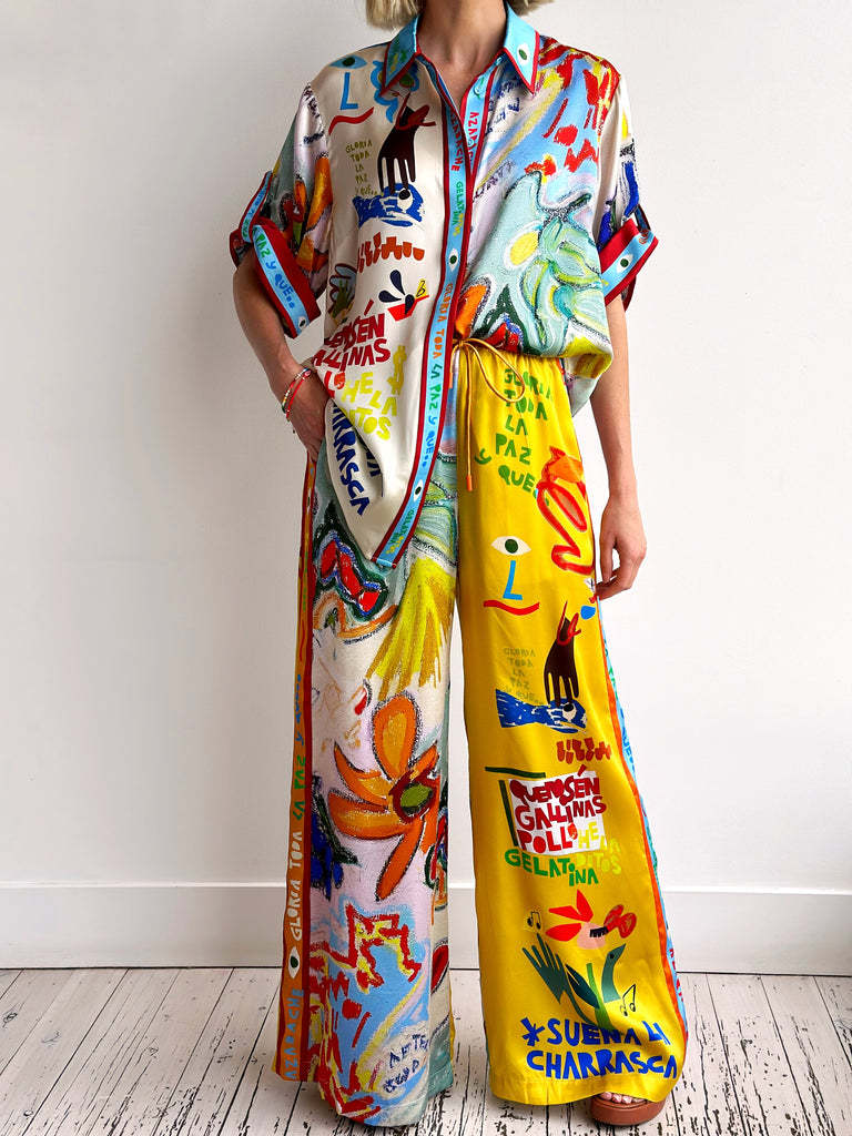 318g Weight Short Sleeve Sleeve Length Daily Women's Casual Graffiti Polyester Pant Co-ord Set Pants Sets