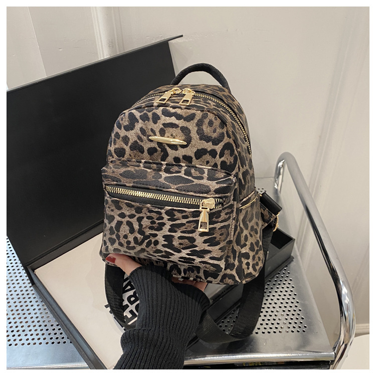 487g Weight Polyester Lining Material Sewing Thread Fashion Element Zipper Closure Type Double Shoulder Straps, Top Handle Strap Type Casual, Daily, Shopping Occasion Pu Leather Material Women's Backpack Backpack Leopard Pattern All Seasons Season Women's Gender Classic Style Style Shell Shape Leopard Casual Daily Shopping Women's Backpack 15