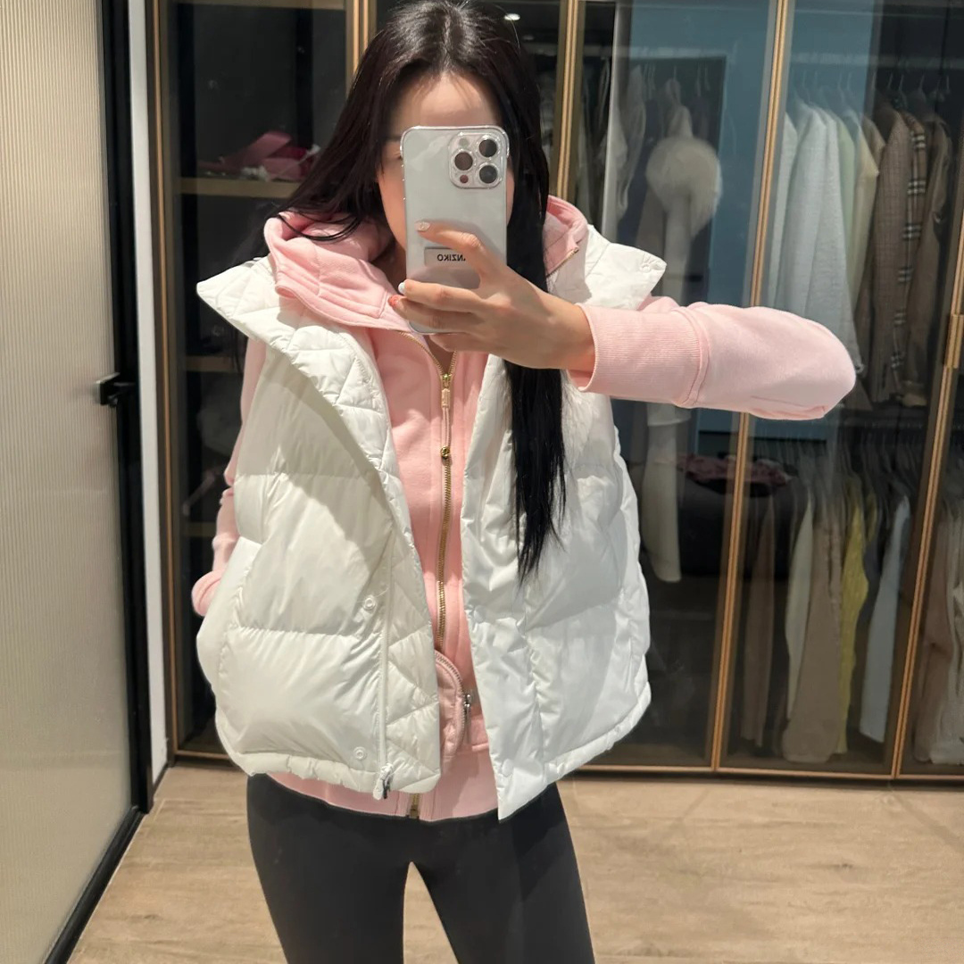 高品质lulu同款puff羽绒马甲女泡芙四格连帽时尚百搭羽绒服女背心