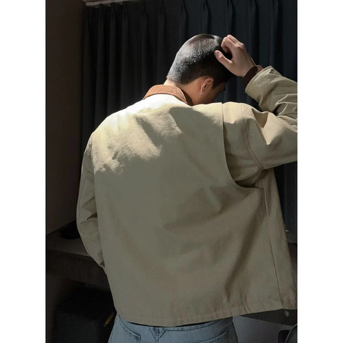 2025 American-style crew neck jacket, hardworking workwear jacket, fashionable versatile loose minimalist jacket