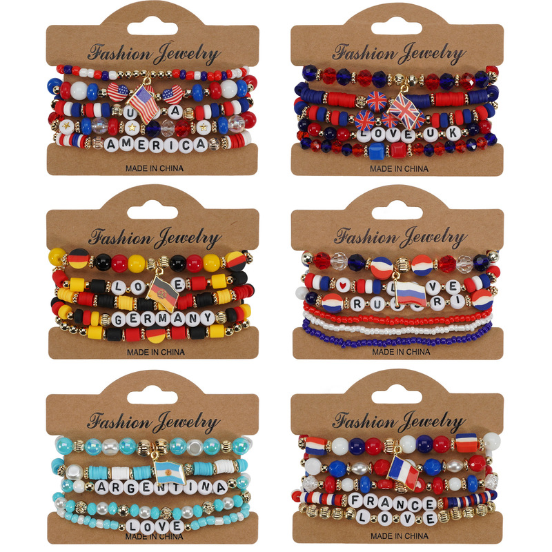 2026 World Cup Bracelet Unisex Versatile Beaded Bracelet with American, Argentinian, German, British, and French Flag Elements