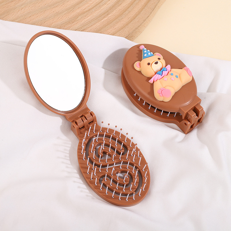 Kaba Bear ミルクティーカラー折りたたみミラーコームマッサージコームウェットとドライ両用理髪コーム女性用帯電防止コームは掛けることができます|undefined