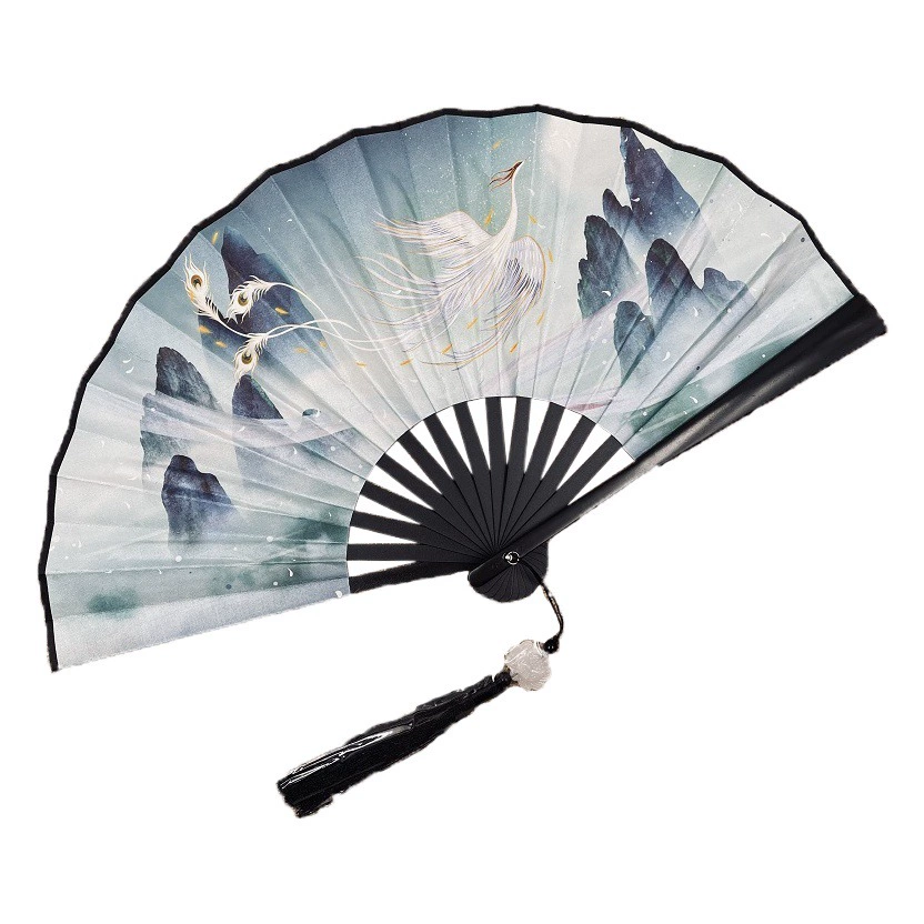 8-дюймовый Национальный Модный веер Веер в национальном стиле в китайском стиле, двусторонний Мужской веер из шелковой ткани, веер для живописи с кисточками, старинный складной веер