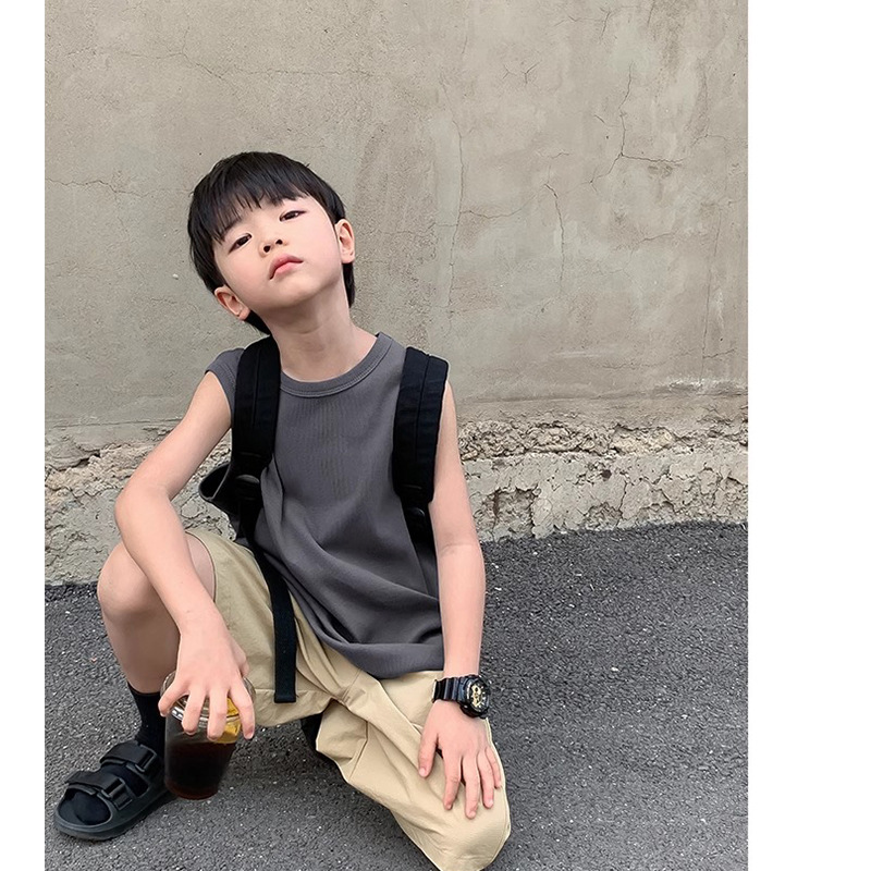 Children's Summer T-shirt, Sleeveless Backless Top for Boys, 2024 New Arrival, Pure Cotton, Category A, for Older Children and Toddlers, Kids' Top