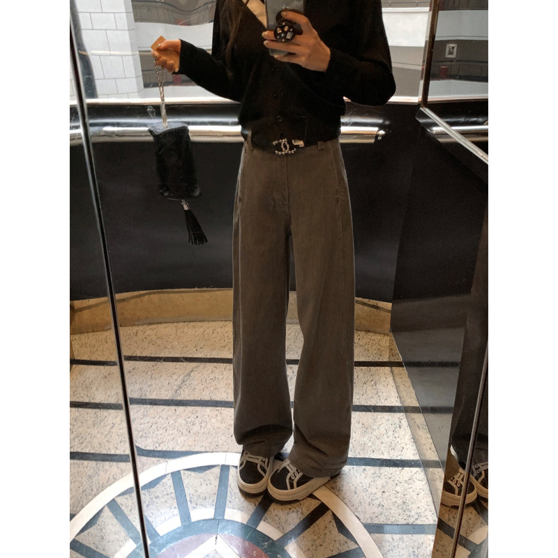 Large Size Niche Vintage Washed Narrow Wide-Leg Jeans for Women, Slimming Straight-Leg Pants Large Size Niche Vintage Washed Narrow Wide-Leg Jeans for Women, Slimming Straight-Leg Pants