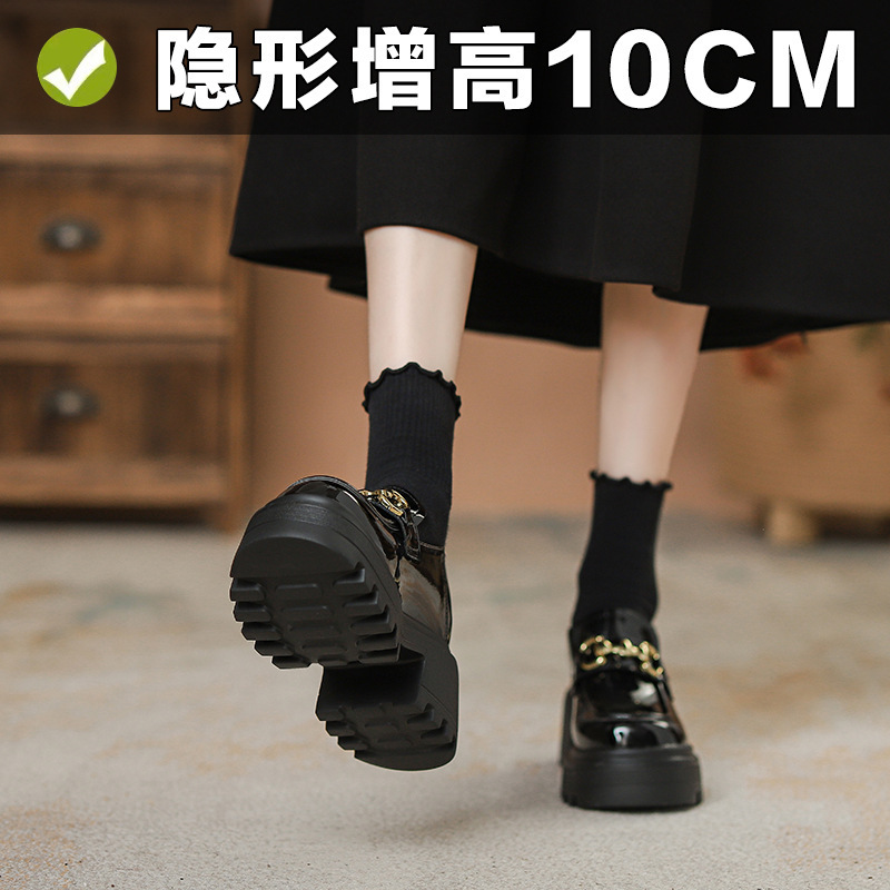 小个子一脚蹬乐福鞋女款厚底内增高10CM英伦小皮鞋百搭高跟JK单鞋|undefined