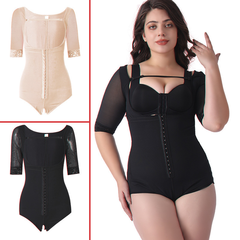Cross-Border New Mid-Sleeve Tummy Control Shapewear Body Shaper Butt-Lifting Long-Sleeve Bodysuit Corset with Buttons