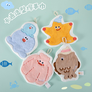 Cartoon Thickened Absorbent Hand Towel Cute Hanging Children's Face Washing Kitchen Bathroom Coral Fleece Small Square Towel Rag