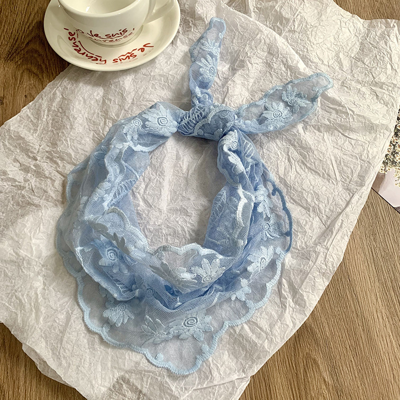 Bufanda triangular, pañuelo en la cabeza, niña de verano, nuevo estilo, protector para el cuello, bufanda pequeña, correa para el cabello dulce, cinta para el cabello, bufanda de seda de encaje, cintura