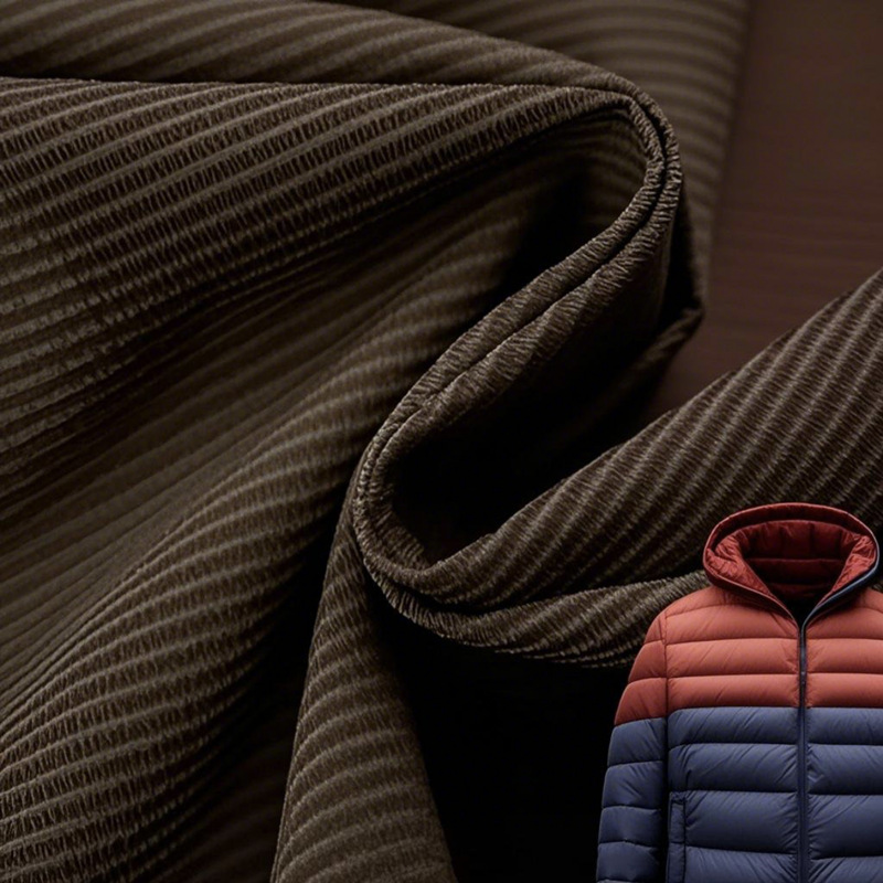 半光低弹提花羽绒服竖条面料 时装面料西装面料竖条提花夹克外套