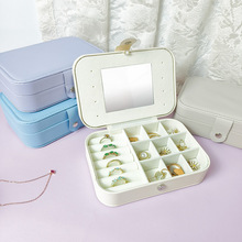 日韩外贸pu皮质首饰盒带小镜子戒指手绳项链收纳盒短途旅行饰品盒