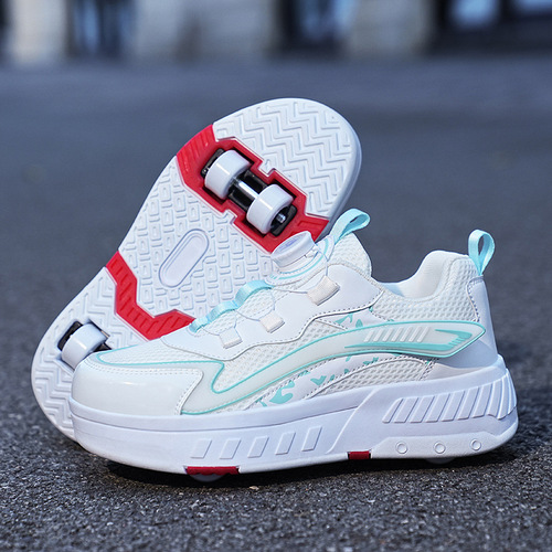 2025 Cross-border Children's Walking Shoes with Dual Wheels for Girls, Breathable LED Light-Up Shoes, USB Charging Outdoor Sports Skating Shoes