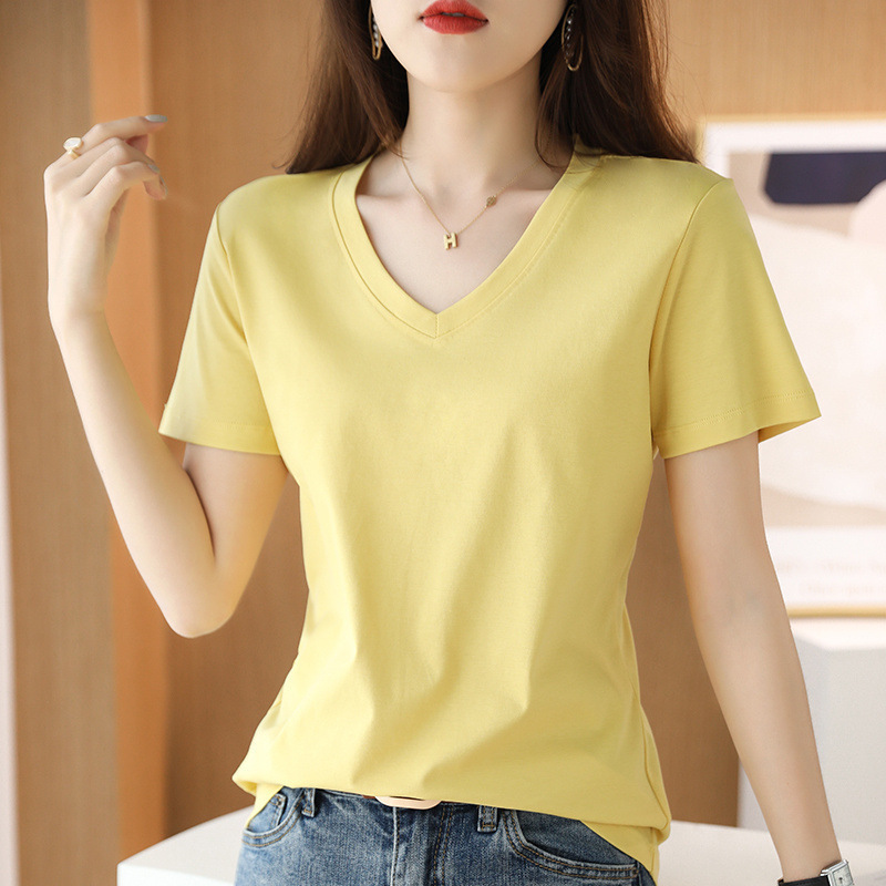 130番手シルケットコットン半袖シャツレディース綿100トップス夏新作韓国風カラー万能Tシャツベース|undefined