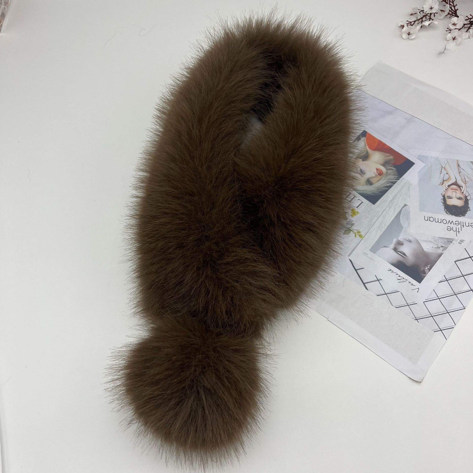 仿狐狸毛围巾女士保暖毛领加厚毛毛围巾短款大毛球毛领子网红围巾