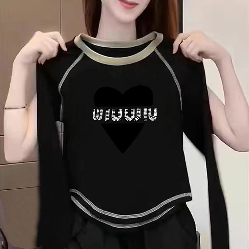 含棉打底衫女2025新款秋季圆弧形不规则百搭长袖T恤短款别致上衣|undefined