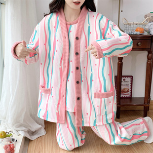 Pajamas women's autumn and winter air cotton interlayer sweet extra large size fat MM300 kg home clothing suit 30086-66