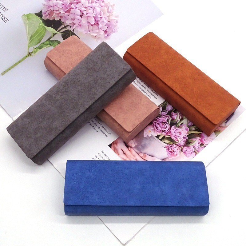 Solid Color Retro Portable Anti-Pressure Lambskin Pattern Handmade Glasses Case with High Aesthetic Value, Light Luxury Design, Flip-Top Storage Box, Trendy