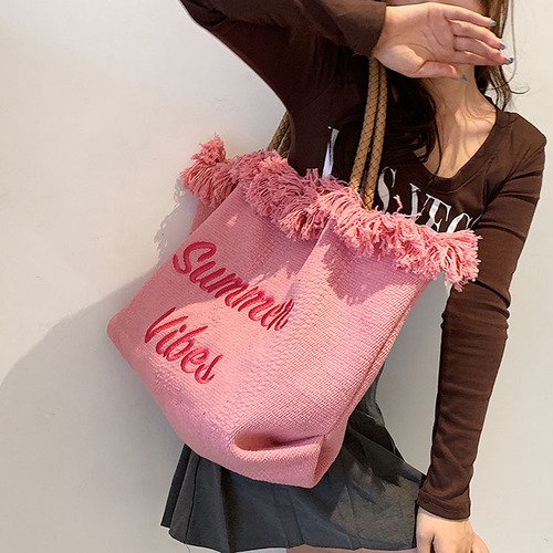 Large Capacity Large Women's Fashion Braided Bag  Summer New Trendy Versatile Shoulder Handheld Tote Bag