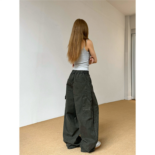 2025 Spring/Summer American Vintage Wide-Leg Cargo Pants for Men – Loose-Fit, Straight-Leg Design, Casual Long Trousers