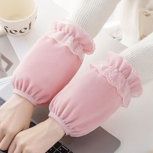 Korean-style Autumn and Winter Lace Fleece Short Anti-fouling Sleeve Cute Adult Student Work Household Dirty-resistant Sleeve Head for Women