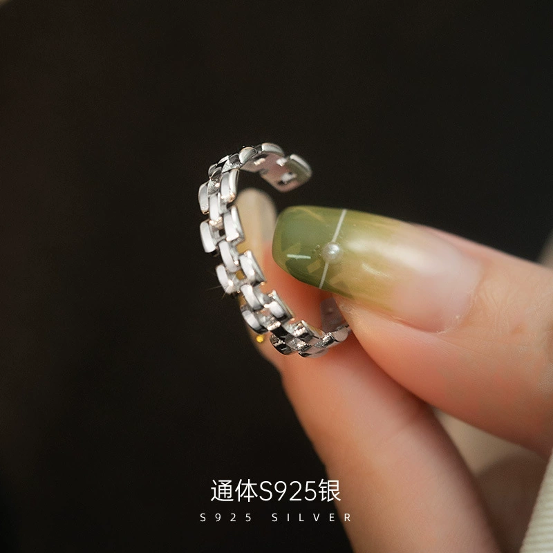 榕树下 One size chain, ring hip-hop style, silver 925 sample, on index finger