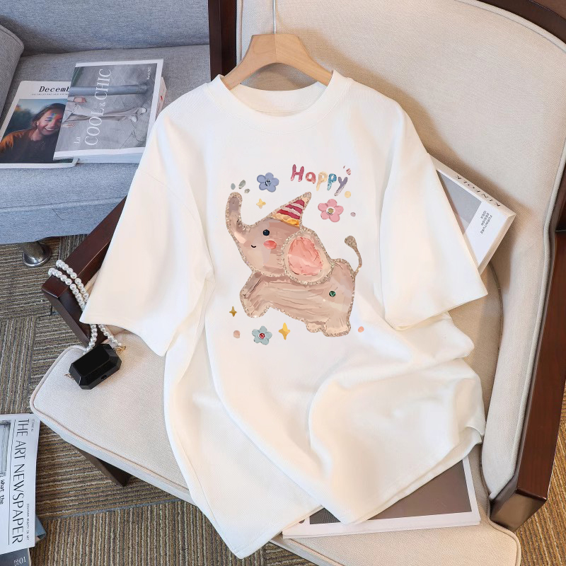 White Short-Sleeve T-Shirt for Women, 2026 New Spring/Summer Round Neck Loose Fit Slimming Top, Pure Cotton Versatile Base Shirt