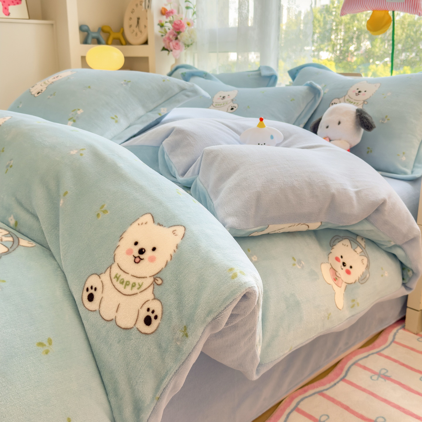 2026 nuevo invierno engrosado leche de lana de coral sábanas de lana de cama cubierta ropa de cama de dormitorio de tres piezas